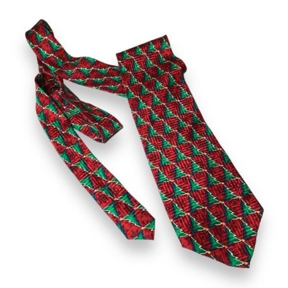 VTG Fashion Neckwear Mens Christmas Tree Holiday Silk Necktie - Picture 2 of 6